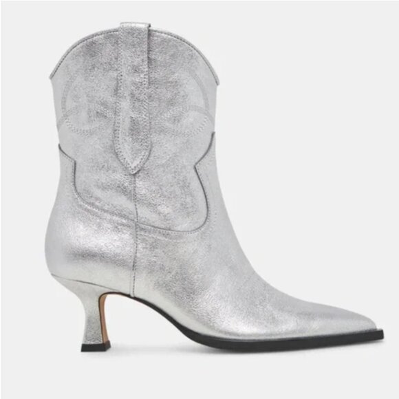 NEW DOLCE VITA Leather Angel Western Booties silver metallic for women 925 5t3 - Picture 7 of 8